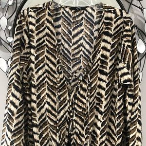 Very J | Herringbone Lace Up Long sleeve Print Playsuit Romper